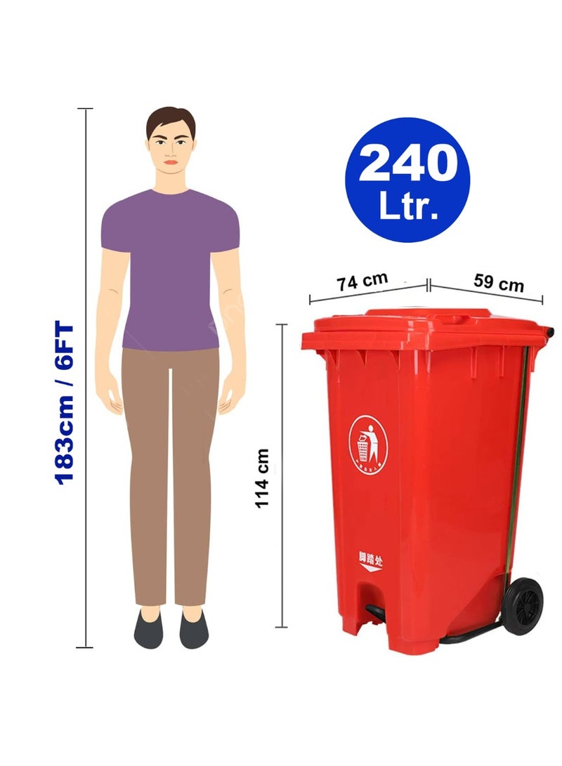 Swish Super Heavy Duty Plastic Garbage Large Bin, Red, 240 Litre with Wheel and Center Pedal -Kitchen and Outdoor Recycle Trash Can, Large Industrial Waste Bin - Image 2